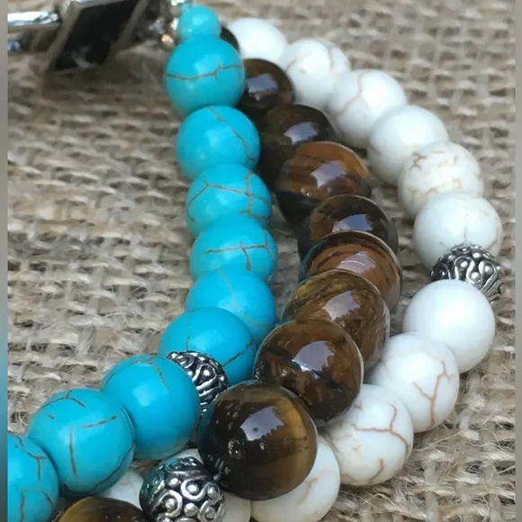 Turquoise and Tiger Eye Bracelet - Picture 7 of 7